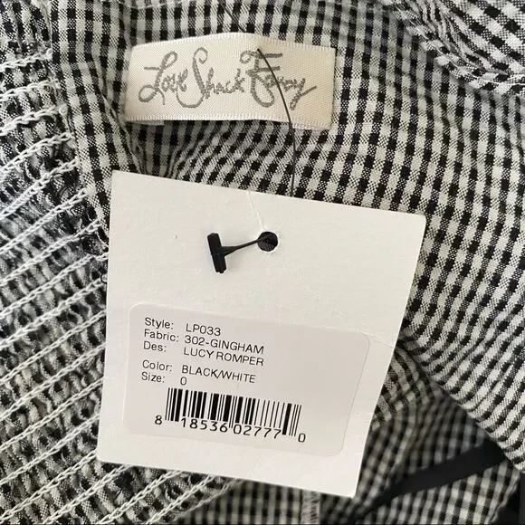 NEW LOVESHACKFANCY Revole Lucy black and white gingham ruched back romper 0